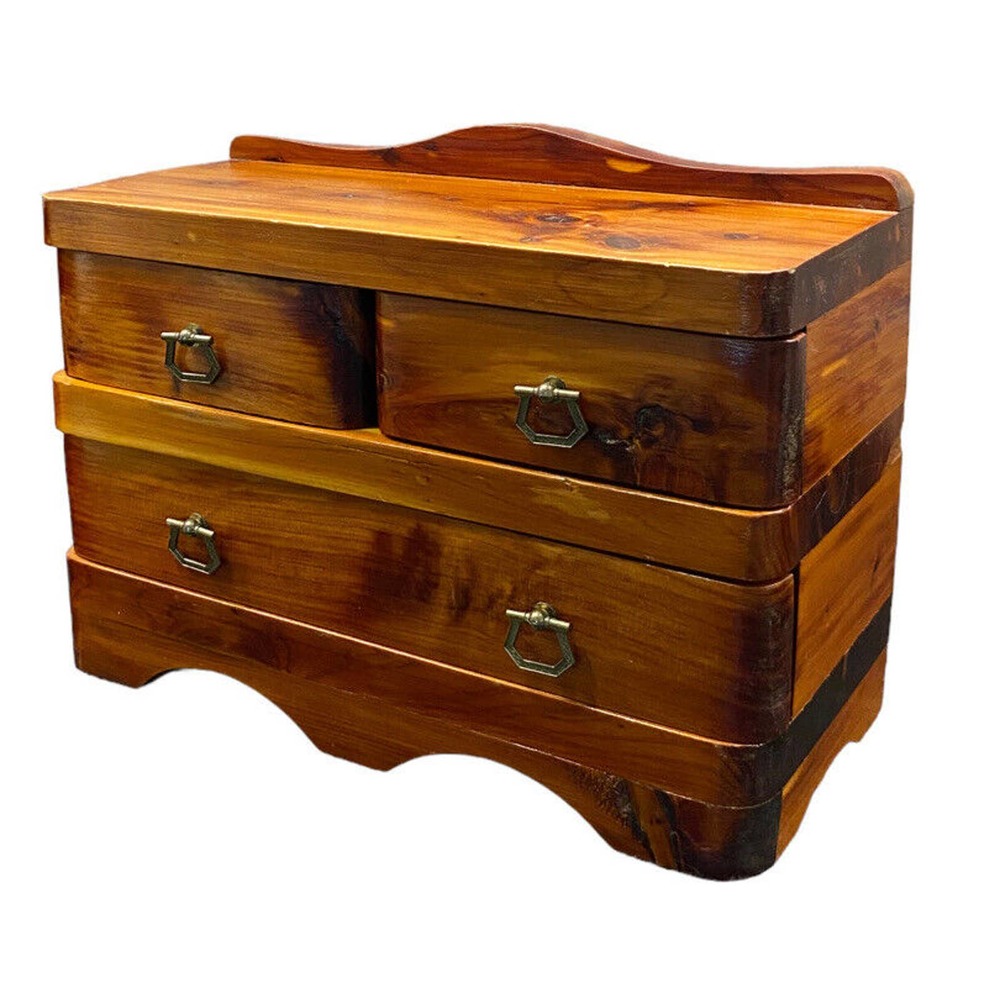 Rare Vtg Cedar Box w/ Drawers Chest Hand Made 11 x8 x 5 Rustic Jewelry Lined
